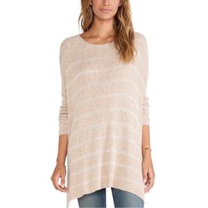 Free People Slouchy Oversized Knit Beige Stripe Pullover Sweater Boho Sz S